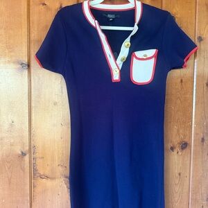 NWT Priorities brand Navy Sweater Dress with Red Trim and Pocket